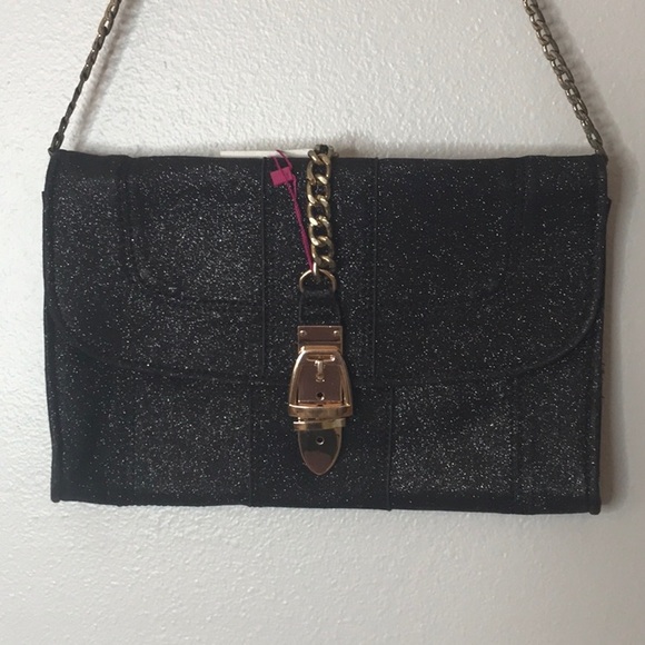 Olivia Graye Black Sparkle Clutch with Shoulder Chain - Picture 2 of 7